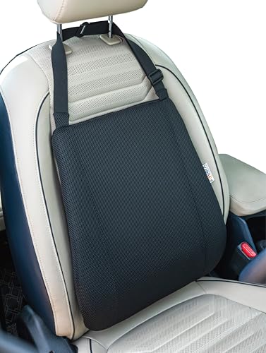 FOVERA Car Seat Back Support | 2 Years Warranty | Memory Foam Backrest Lumbar Support Cushion for Comfortable Long Drive & Daily Commute, Suitable for All Cars Seats (Black, Pack of 1)