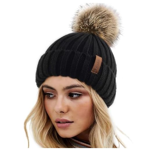 FURTALK Womens Winter Knitted Beanie Hat with Faux Fur Pom Poms Warm Knit Skull Cap for Women Black