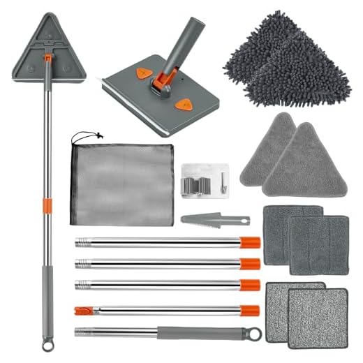 Feeloco Baseboard Cleaner Tool with Handle,360°Rotating Wall Cleaner Mop,180° Folding Ceiling Tool Duster with Squeegee for Cleaning Baseboard, Wall, Ceiling, Window,Floor,8 Replacement Cleaning Pads