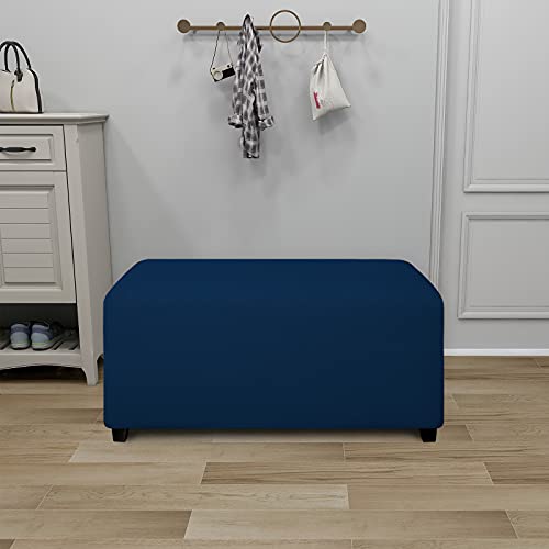 Image of PureFit Stretch Rectangle Ottoman Cover Footstool Cover, Navy | Fleece Soft Form Fit Ottoman Slipcovers Rectangle Slipcover for Folding Storage with Nonslip Elastic Bottom