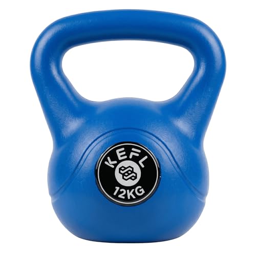 KEFL Vinyl Coated Kettlebell for Strength Training & Home Gym Colour Coded Non-Slip Weight for Fitness Conditioning & Full Body Workouts 2kg20kg (12kg - Blue)