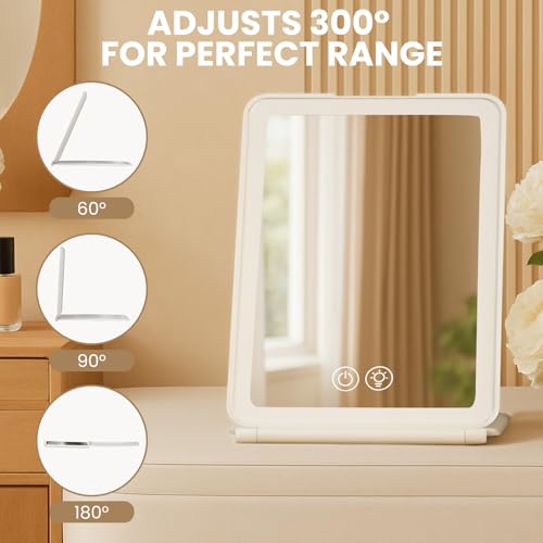 EYMUOBC Espejo Maquillaje con luz,3 Colores de luz,Brillo Ajustable,Espejo cosmético con 72 Luces LED,1500 mAh Recargable,Espejo Plegable con funcin de Memoria,Ideal para tocadores y Uso en Viajes - imagen 6