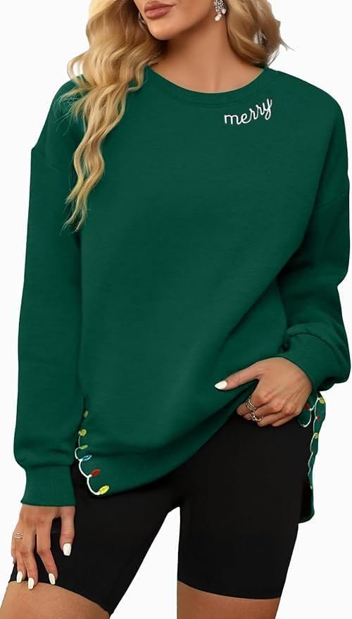Christmas Sweatshirt For Women Embroidered Merry Christmas Long Sleeve Tops - image 1