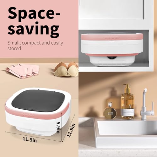 Image of Portable Washing Machine, 16L Foldable Washer and Dryer with 3 Modes Deep Cleaning, Upgraded Small Collapsible Laundry for Travel, Apartment, Home, camping - Pink