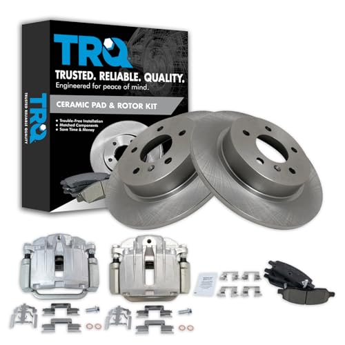 Image of TRQ Rear Brake Pad and Rotor Set Ceramic Solid Rotors Calipers
