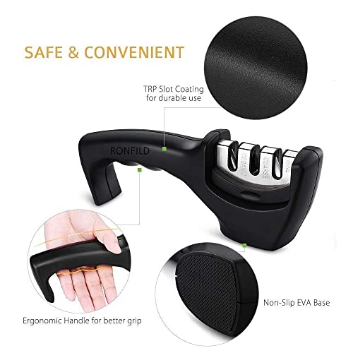 Image of Kitchen Knife Sharpener Tool kit self Sharping Knife Blade Sharpener Set Knife Sharpener, Manual 3 Stage Knife Sharpener for Kitchen