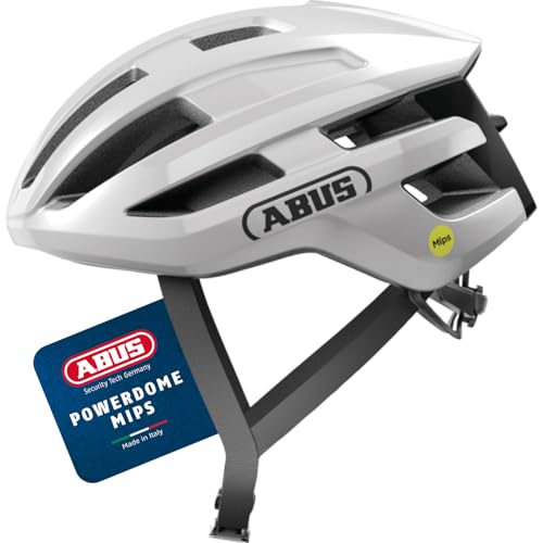 ABUS Rennradhelm PowerDome MIPS - leichter Fahrradhelm mit cleverem Belüftungssystem und Aufprallschutz - Made in Italy - für Damen und Herren - Weiß Glänzend, Größe S