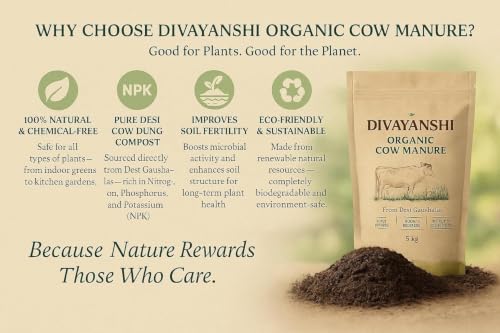Image of DIVAYANSHI Organic Cow Manure - Enriched Desi Cow Dung Compost | Nourishes Plants Naturally for Healthy Growth & Blooming Gardens (15kg)