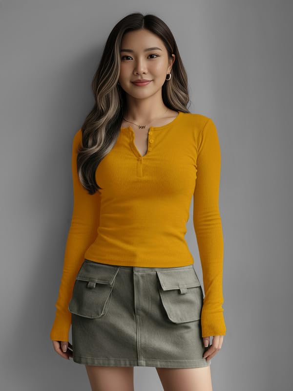 Image of Dream Beauty Fashion Women's Long Sleeve Slim Fit Top /T-Shirt Henley Neck Casual (BZF-Top-Saiyaara-1)