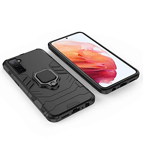 Image of WOW IMAGINE Shockproof Back Case Mobile Cover for Samsung Galaxy S21 Plus (Armor | Hybrid PC + TPU | Full Protection with Ring Holder Kickstand | Carbon Black)
