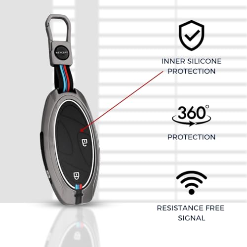 Image of KEYCEPT Metal Alloy Keycover Compatible for Hyun-dai Venue 2026 - 3 Button Smart Key Cover. (Short Keychain)
