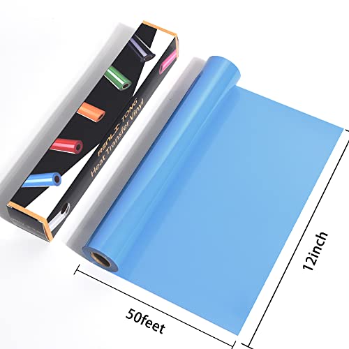 Renlitong Htv Iron On Vinyl Roll 12Inch By 50Ft Heat Transfer For T-Shirt Easy To Cut & Weed Glossy (Sky Blue) #TOP2
