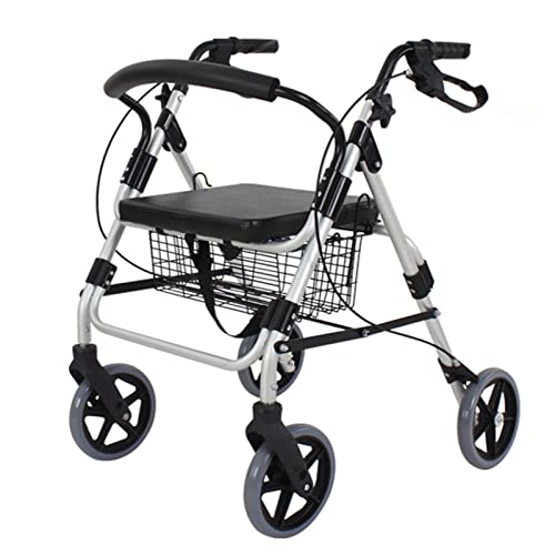 Andador rodante con asiento, frenos y cesta plegable, ayuda para caminar para ancianos todo terreno con ruedas grandes de 8 pulgadas, carrito portátil para personas mayores pensado