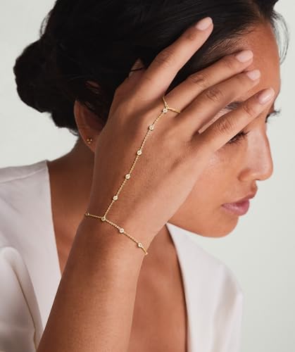 Gold Hand Chain Bracelet for Women, 14K Gold Plated Finger Ring Bracelets for Women Trendy, Dainty Simple Waterproof Bracelet Fashion Jewelry for Women2