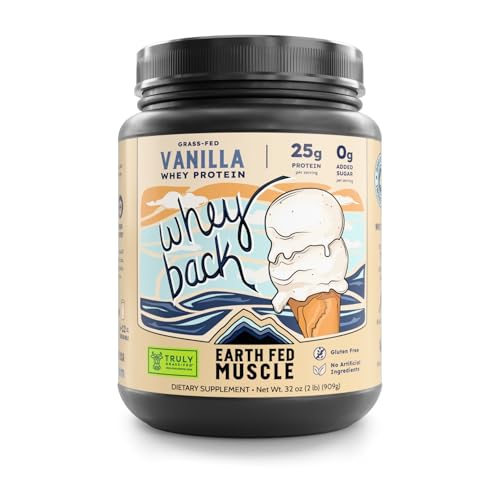 Image of Earth Fed Muscle Whey Back Irish Grass Fed Whey Protein Isolate, Third-Party Certified. 25g Protein, Vanilla - Non-GMO, Hormone Free, Soy Free, Gluten Free - 2 LB, 29 Servings