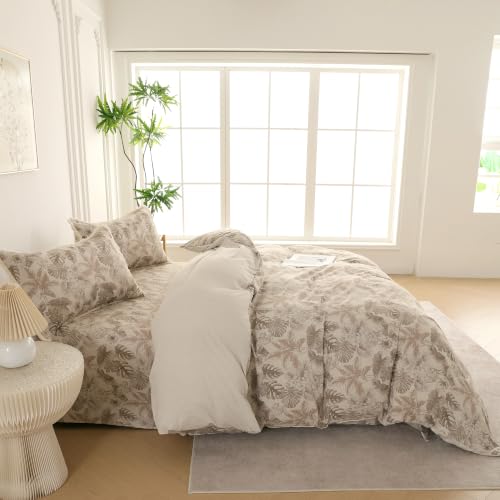 Image of Story@Home King Size Bedcover Set | 400 TC Microfiber Bedding Set with 1 Duvet Cover 1 King Bedsheet 270 x 250 cm & 2 Pillow Covers | Soft Durable Duvet Cover Set Floral Pattern|Beige Brown