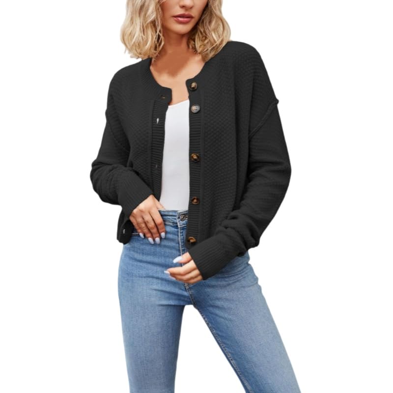 Générique Gilet Court Boutonné pour Femme en Maille Douce Et Légère Manches Longues Col Rond Style Décontracté. Idéal pour L'Oktoberfest Le Bureau Et Le Quotidien en Automne Et en Hiver.