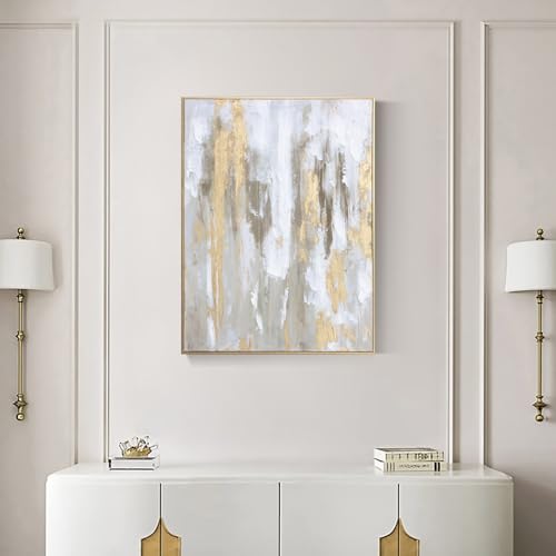 Image of Zessonic Gold Abstract Wall Art - Framed Texture Paintings Modern Canvas Artwork with Hand-Painted Gold Foil for Modern Style Decor, Ready to Hang