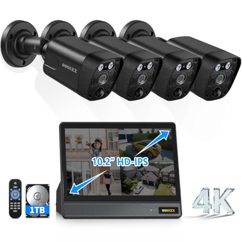 Image of (2026 New) 4K PoE Security Camera System Outdoor, 8CH NVR with 10.2 inch IPS Monitor & 1TB HDD, 4 Cameras, 130 Wide Angle, AI Human Detection, Two-Way Audio, No Monthly Fee