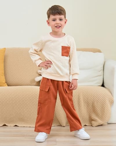 Renotemy Toddler Boys Clothes Fall Winter Outfit Knit Pullover Sweatshirt Cargo Pants Boy Clothing Set for Kids 3-7 Years2