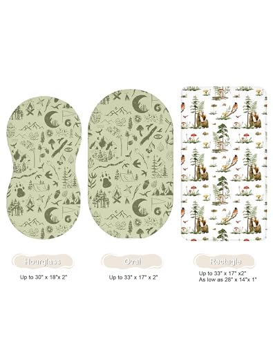 Image of Bassinet Sheets for Baby Girls Boys 2 Pack, Fitted Baby Mattress Sheet for Rectangle, Oval, Hourglass Bassinet Mattress, Breathable Cozy & Universal Fit (Bear Tracks, Bassinet Sheet)