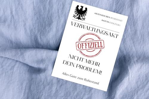 WBdesignz Ruhestandskarte „Verwaltungsakt – Offiziell nicht mehr dein Problem“ mit Umschlag – lustige Karte für Kollegen, Beamte oder Freunde - Ruhestand, Pensionierung – Abschiedskarte (DIN A6)