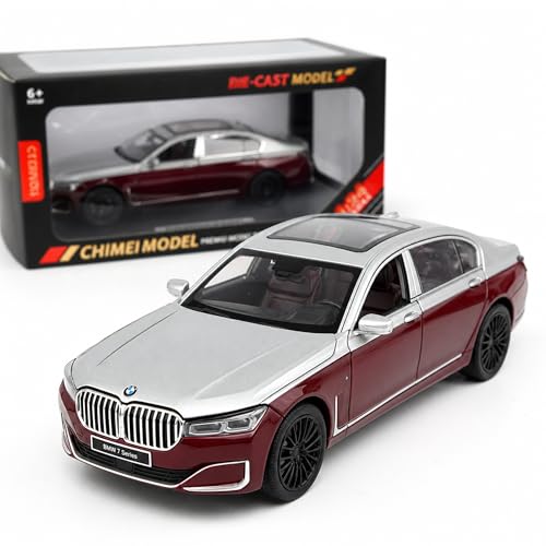 Image of BMW 7 Series 1:24 Scale Die Cast Metal Car - Pull Back Luxury Sedan with Openable Doors, Hood & Trunk, Panoramic Sunroof, Lights & Sound, Collectible Showpiece for Kids 6+ & Car Enthusiasts