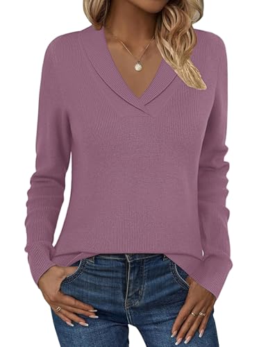 Image of Zeagoo Womens Sweaters Fall Fashion 2025 Long Sleeve Tops V Neck Business Casual Collared Knit Tunic Pullover Outfits