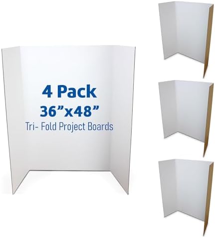 Flipside Products 36โ x 48โ Project Boards for Presentations, Science Fair, School Projects, Event Displays and Trifold Picture Board, Proudly Made in USA - White - 4 Pack