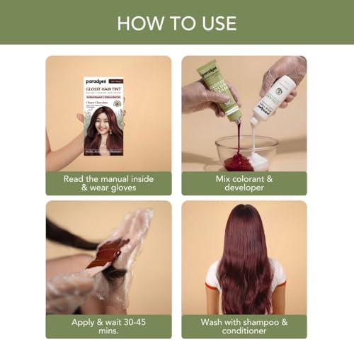 Image of Paradyes Cherry Chocolate No Bleach Hair Tint | Glossy Hair Color | Visible on Virgin Black Hair | Natural-Looking, Glossy Finish | PPD-Free