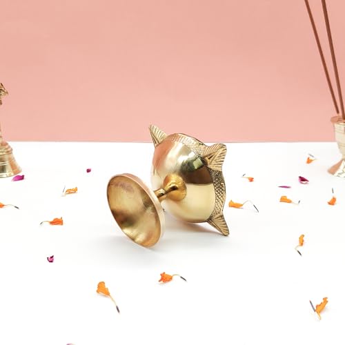 Image of 4 Face Brass Diya for Pooja, Mandir, Diwali Festival Oil lamp Diya for Daily Pooja /Diwali Pooja Charmukhi Diya for Pooja (Size - 5cm) Pack of - 01