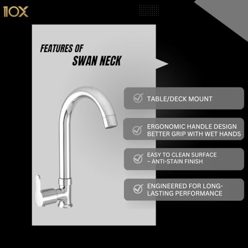 Image of 10x Swan Neck ST-9889 for Kitchen /Bathroom Table Mounted (Silver)