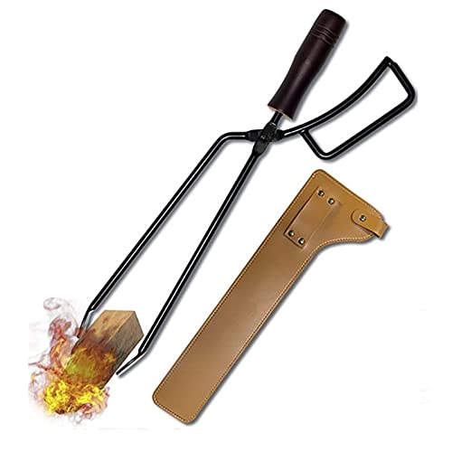 Pinzas for carbón, pinzas for chimenea, tijeras for carbón con mango de madera for manipular leña y chimeneas. Herramienta de agarre for interiores y exteriores, duradera y multiusos.