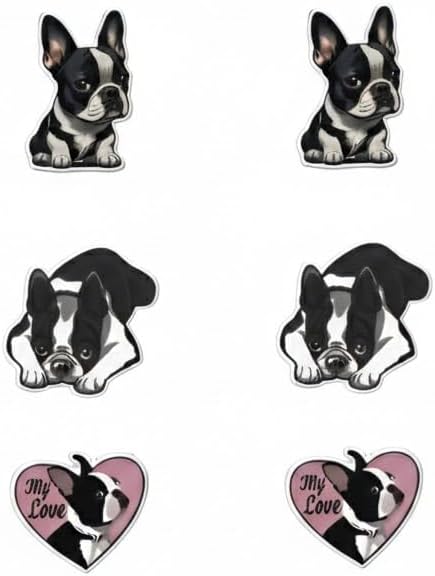 Boston Terrier Stud Earrings Set, Black and White Dog Design with Heart Charm, 3 Pairs
