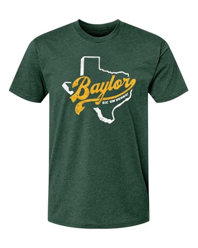 Baylor University Apparel BU Waco Texas Shirt Outline Super Soft Heather Forest Green Sic 'Em Bears Comfy Tee T Shirt for Men and Women (Large)