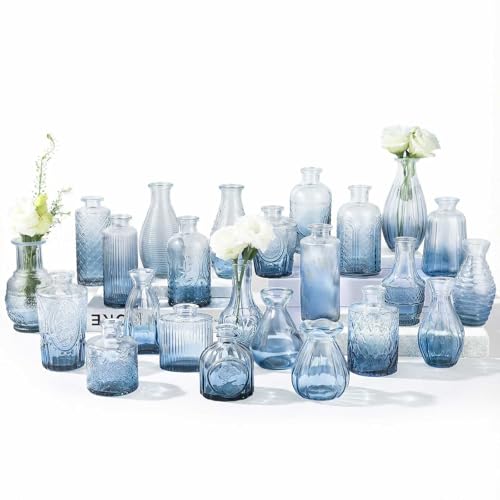22 Pack Bud Vase in Bulk - BEAHOT Blue Flower Vases for Wedding Decorations, Glass Vase for Table Decorations, Small Vase for Home, Mother's Day, Centerpieces, Party, Office (Blue Gradient)
