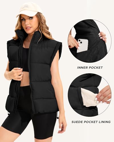 Polu Womens Puffer Vests Oversized Outerwear Vests Stand Collar Sleeveless Padded Down Jackets with Pockets4