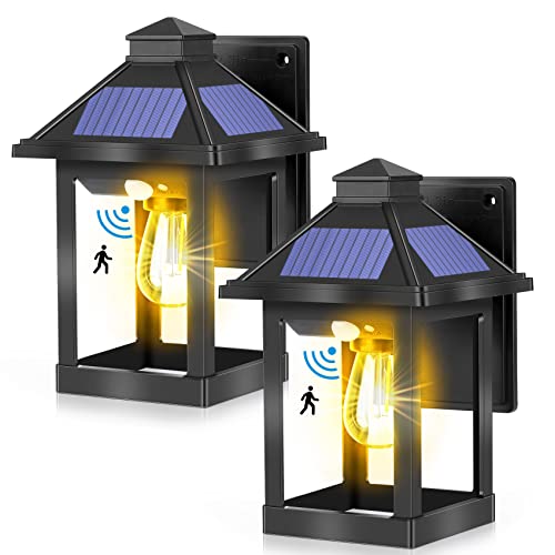 Lanternes Murales Solaires Extérieures - Pack De 2, IP65, 3 Modes, Détecteur De Mouvement, Style Vintage