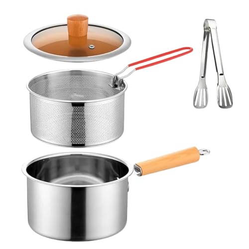 Vhjlfig Olla freidora, olla de cocina con cesta, utensilios de cocina de acero inoxidable para aceite, papas fritas, pescado, camarones, cocina, comedor, mariscos