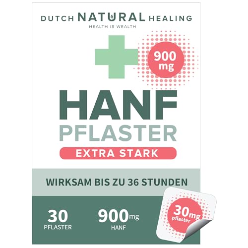 Hanf Pflaster Extra Stark - 30 Topische Transdermale Haut-Pflaster - 900mg Bio Hanf - 30mg pro Pflaster - Bis zu 36 Std. Tragezeit - Diskrete Wellness-Pflaster