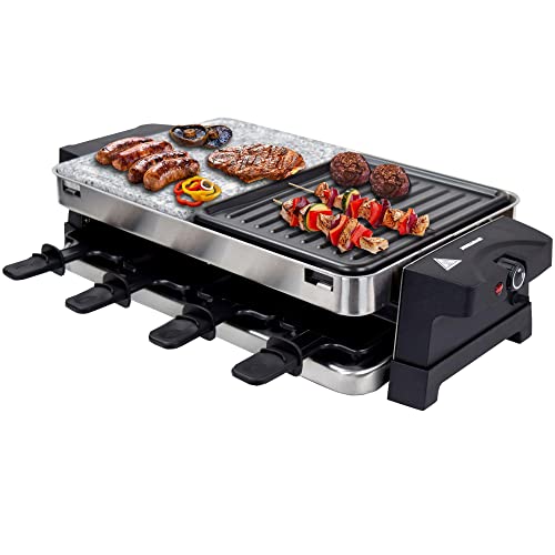 Syntrox Germany RAC-1500W-Bern Edelstahl Design Raclette mit heißem Stein und Grillfläche - für bis zu 8 Personen