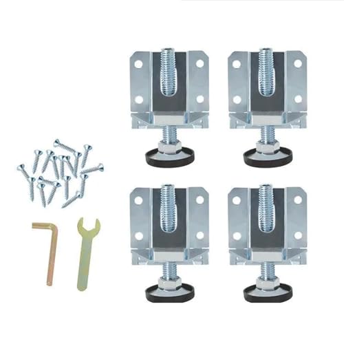 4 Pcs/Set Cabinet Wardrobe Adjustment Foot Level Adjustable Foot Screw Floor Uneven Non-Slip Foot Pad Up and Down with Tools(Silver)
