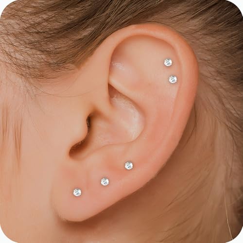 10 Pairs Small Stud Earrings for Women – Hypoallergenic Stainless Steel Tiny Earrings for Sensitive Ears, Cubic Zirconia Simulated Diamond Stud Earrings2