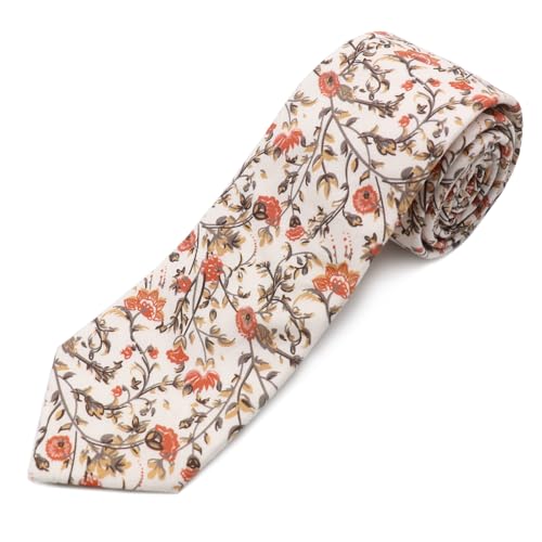 Image of Cotton Floral Ties for Men 2.76 inch Men's Skinny Tie Linen Flower Printed Neck Tie for Wedding Dating Party