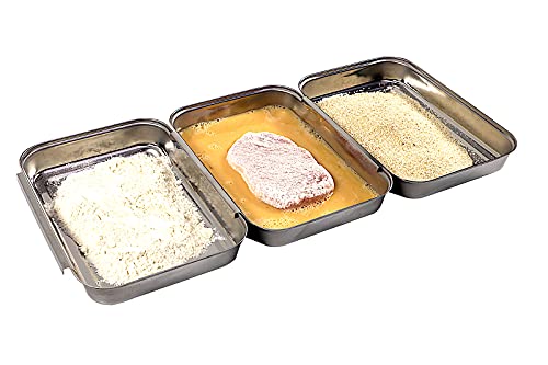 APS Panierstation, 3-teilig - Profi-Panierset bestehend aus 3 koppelbaren Edelstahl-Schalen (je 18 x 15,5 cm) / platzsparend stapelbar/spülmaschinengeeignet