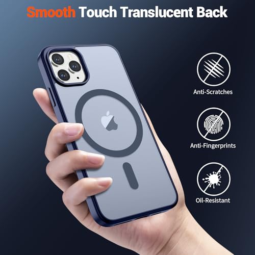 Image of SUPFINE Magnetic for iPhone 11 Pro Max Case Navy Blue | (Compatible with MagSafe)(Military Grade Drop Protection)Shockproof Translucent Matte Phone Cover