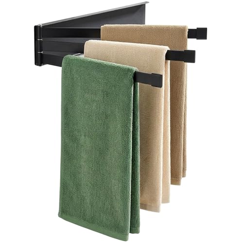 YEAVS Swing Towel Holder Rack Matte Black, Wall Mounted Towel Bar Swivel with 3-Arm for Bathroom Kitchen Storage by yeavs - Used condition - US$12.13