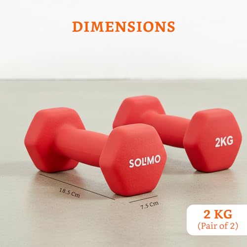 Image of Amazon Brand - Solimo Neoprene Dumbbell 2 kg, Set of 2 (Red)