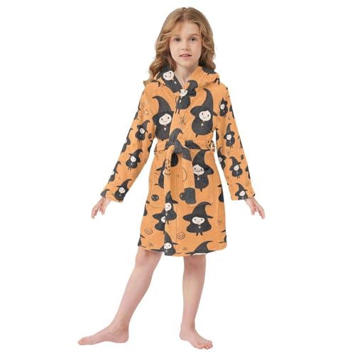 GuoChe Halloween Witch Pattern Background Kids Hooded Robes Sleepwear For Kids2