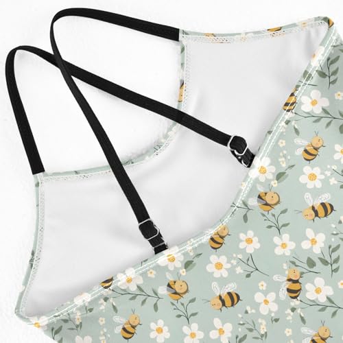 senya Girls Swimsuits One-Piece Swimwear Tie Bathing Suit Beach Summer Round Neck 7-8T White Flower Bee Pattern4